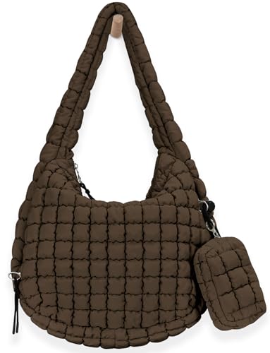 GASSDA Puffer Tote Bag for Women Large Quilted Puffy Lightweight Carryall Crossbody Tote Bag for Women (Deep Khaki) - Image 1