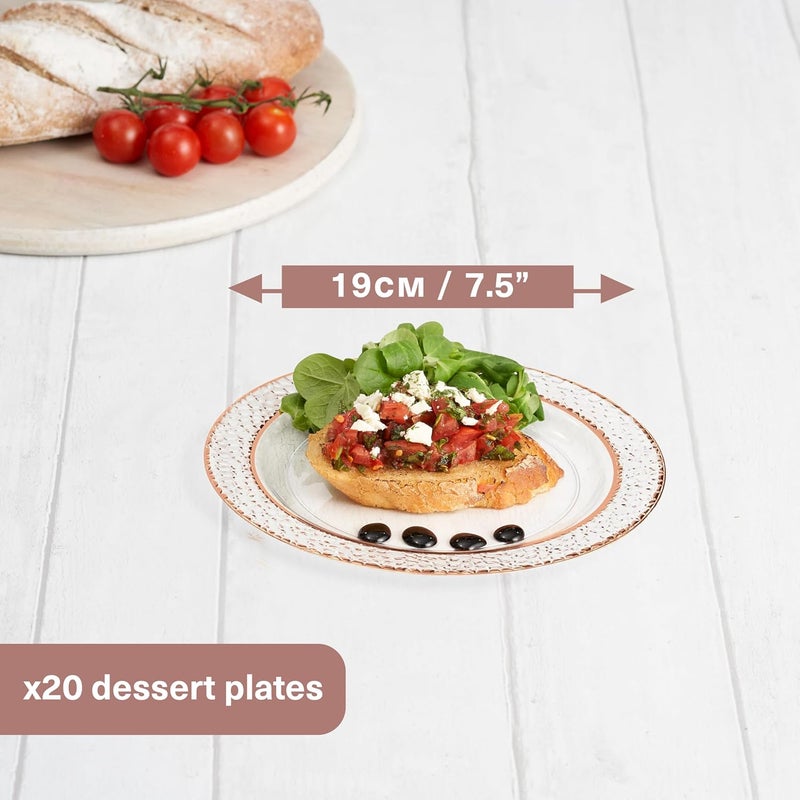 MATANA 20 Reusable 75 Inch Clear Plastic Party Plates Hammered Rose Gold Rim  Heavy Duty Fancy Salad Plates Dessert Plates  Appetizer Plates for Wedding Bridal Shower Birthday Party Events - Image 2