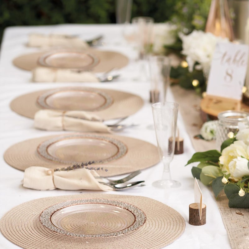 MATANA 20 Reusable 75 Inch Clear Plastic Party Plates Hammered Rose Gold Rim  Heavy Duty Fancy Salad Plates Dessert Plates  Appetizer Plates for Wedding Bridal Shower Birthday Party Events - Image 3