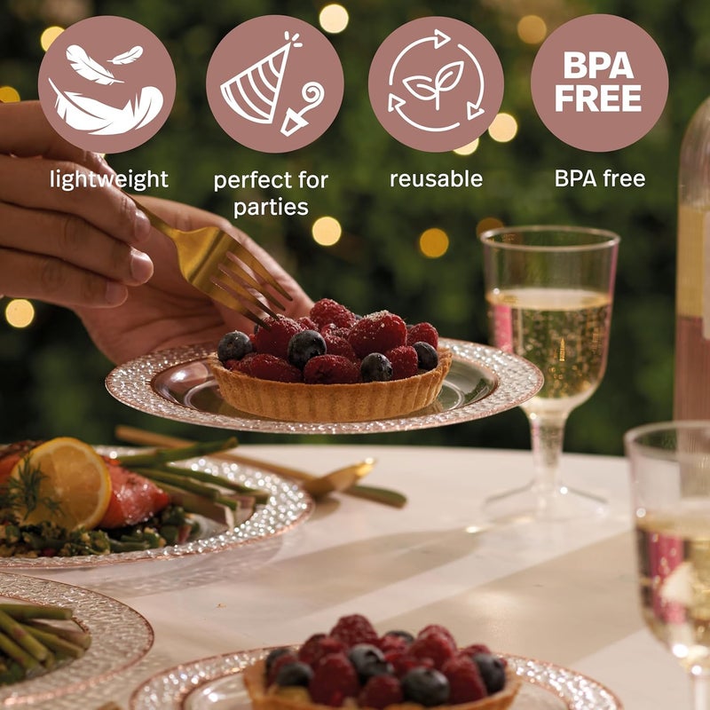 MATANA 20 Reusable 75 Inch Clear Plastic Party Plates Hammered Rose Gold Rim  Heavy Duty Fancy Salad Plates Dessert Plates  Appetizer Plates for Wedding Bridal Shower Birthday Party Events - Image 4