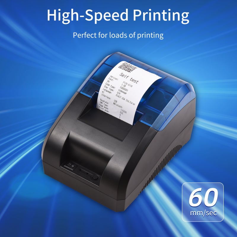 Thermal Printer: 58mm Paper Width, 60mm/s Print Speed, 203dpi Resolution - Inkless Low-cost Printing Receipt Printer for Supermarket, Restaurant, Retail Store - Image 2