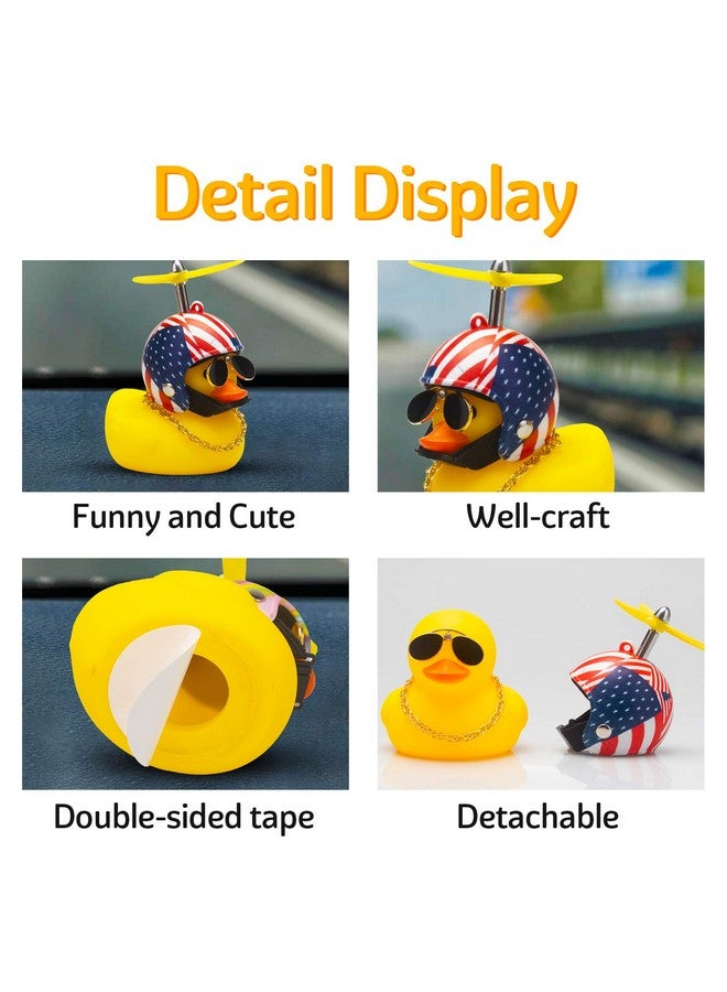 wonuu Rubber Duck Toy Car Ornaments Yellow Duck Car Dashboard Decorations With Propeller Helmet (Samerican Flag) - Image 2