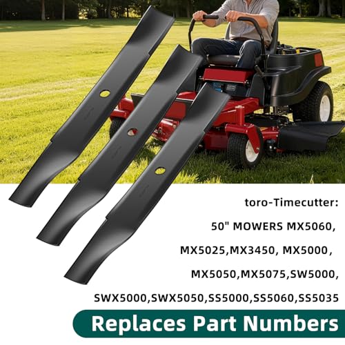 RONPOW 115-5059-03 50″ Lawn Mower Blades Compatible with Toro Timecutter SS5000, SS5060, MX5050, MX5060, Exmark Quest S/E, High Lift Zero Turn Blade, Replaces 79016p, 110-6837-03 112-9759-03, 3Pack - Image 2