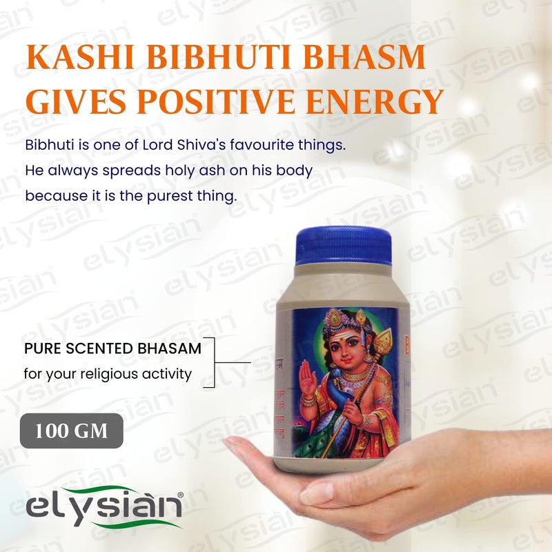 Elysian Kashi VIBHUDI Scented Bhasm Powder Mahadav Bhasm Vibhoti 100% Pure Bhasm for Shivaji Mahadev Pooja and Rudra-Abhishek (100 Grams) - 3 Pcs - Image 2
