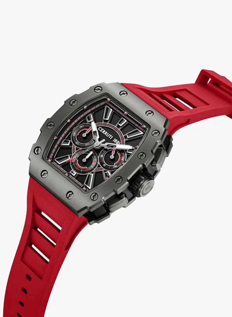CERRUTI 1881 Gubbio Black Dial Silicone Strap Chronograph Watch for Men, 43.5mm