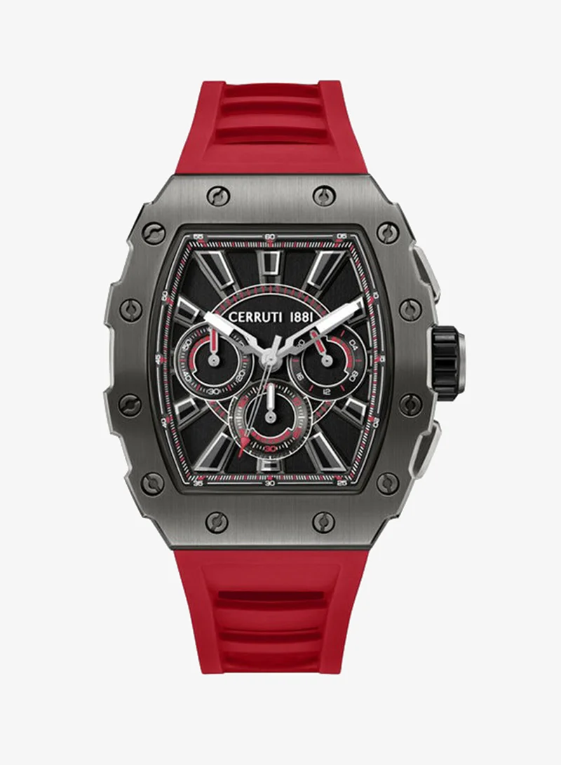 CERRUTI 1881 Gubbio Black Dial Silicone Strap Chronograph Watch for Men, 43.5mm
