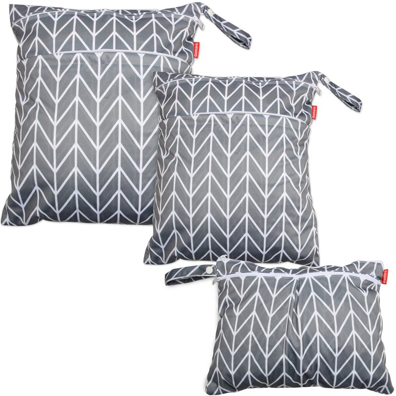 Damero 3pcs Travel Wet and Dry Bag with Handle for Cloth Diaper, Pumping Parts, Clothes, Swimsuit and More, Easy to Grab and Go, Gray Arrows - Image 1
