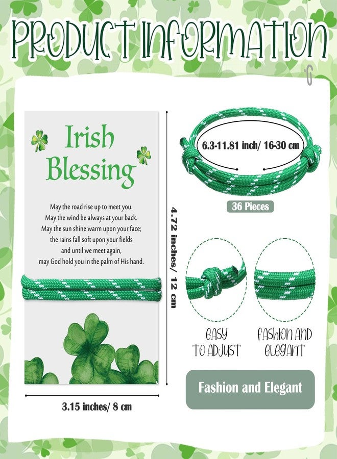 Tondiamo 36 Pcs St. Patrick's Day Bracelets Adjustable Bracelets with Irish Blessing Cards Irish Lucky Shamrock Gifts - Image 2