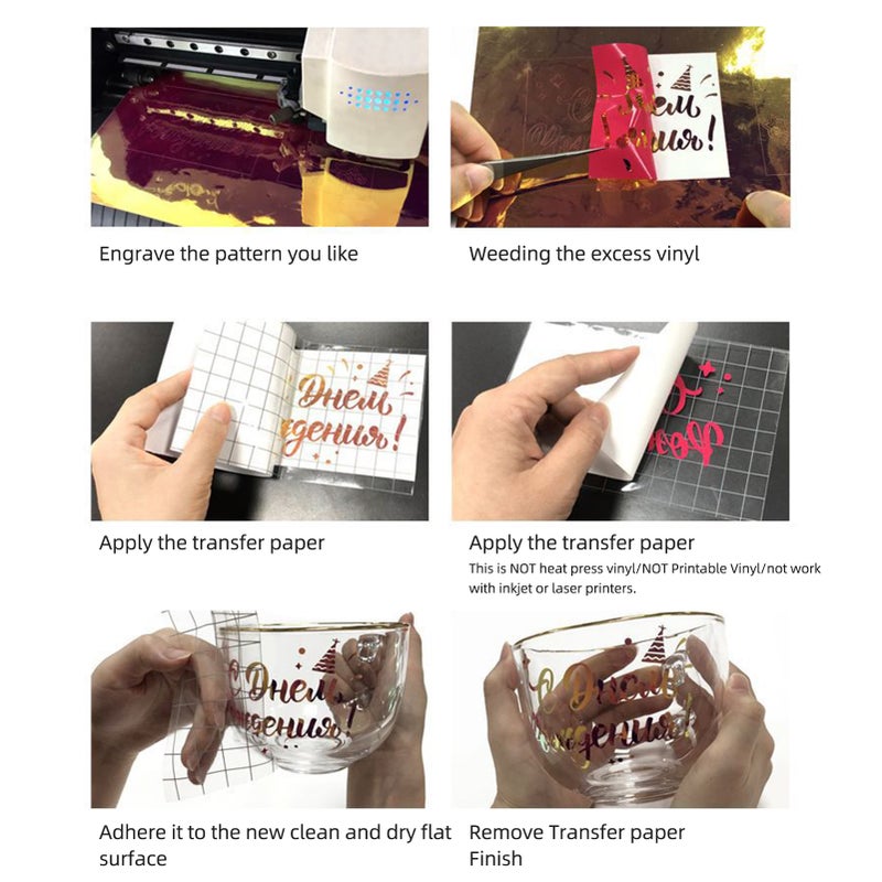 Holographic Adhesive Craft Vinyl 30.5x30.5cm/12x12In 7 Assorted Colors with 2 Pieces of Transfer Film Compatible with Cricut Silhouette Cameo Decals Signs Home Decoration DIY Crafts - Image 3