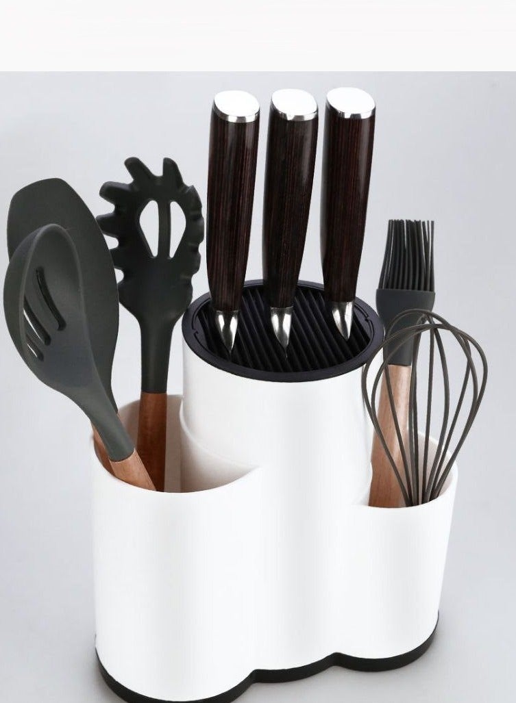 صفايه معالق ورشاقه للسكاكين مقسمه 3لتنظيم ادوات التوزيع، الخامه بلاستيك مقوي ضد الكسر  لون ابيض و اسود - Image 3