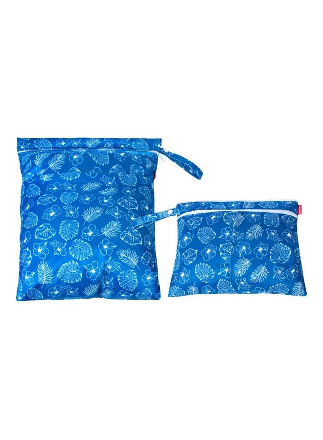 Damero 2 Pcs Wet Dry Bag For Cloth Diaper Swimsuit Clothes Water Resistant Reusable Wet Bag For Travel Exercise Beach Pool Daycare Blue Flowers  - Image 2