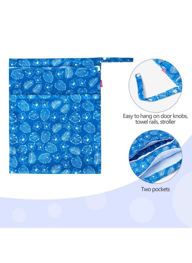 Damero 2 Pcs Wet Dry Bag For Cloth Diaper Swimsuit Clothes Water Resistant Reusable Wet Bag For Travel Exercise Beach Pool Daycare Blue Flowers  - Image 3