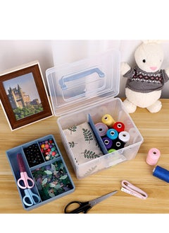 Excefore Clear Craft Stackable Storage Box, Large Box with 6 compartment Mulit Purpose Storage Container, for Storing and Organising Toys, Arts Crafts, Stationery, Sewing, Blue  - Image 3