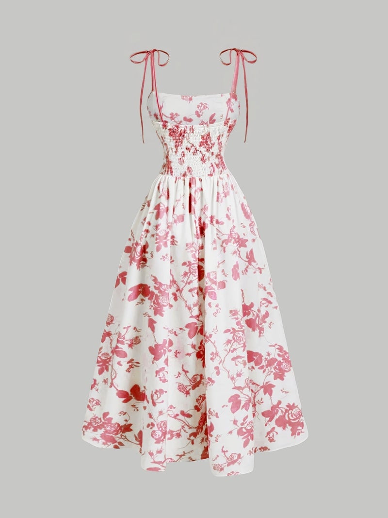 Women's Floral Print Spaghetti Strap Homecoming Dress Summer Sunday Skirt Spring\u002FSummer Wear - Image 2