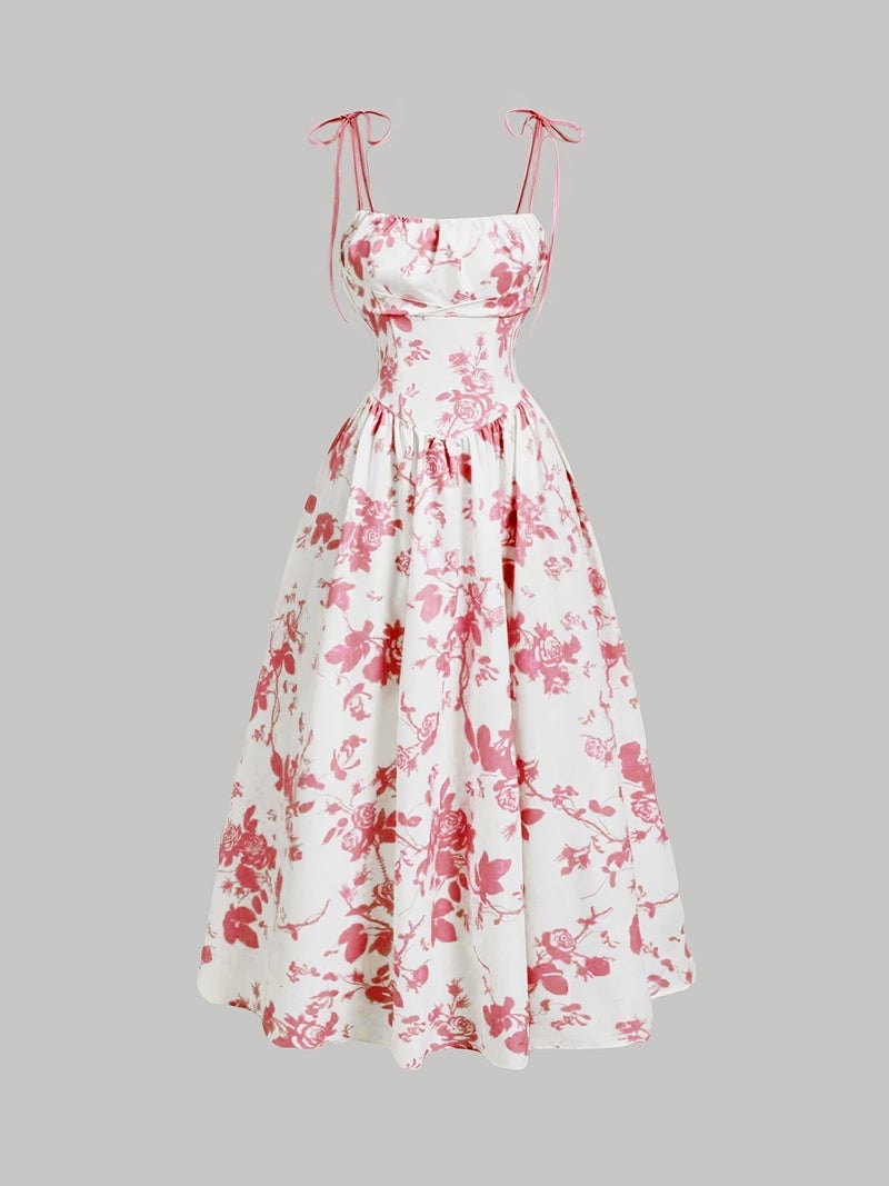 Women's Floral Print Spaghetti Strap Homecoming Dress Summer Sunday Skirt Spring\u002FSummer Wear - Image 3
