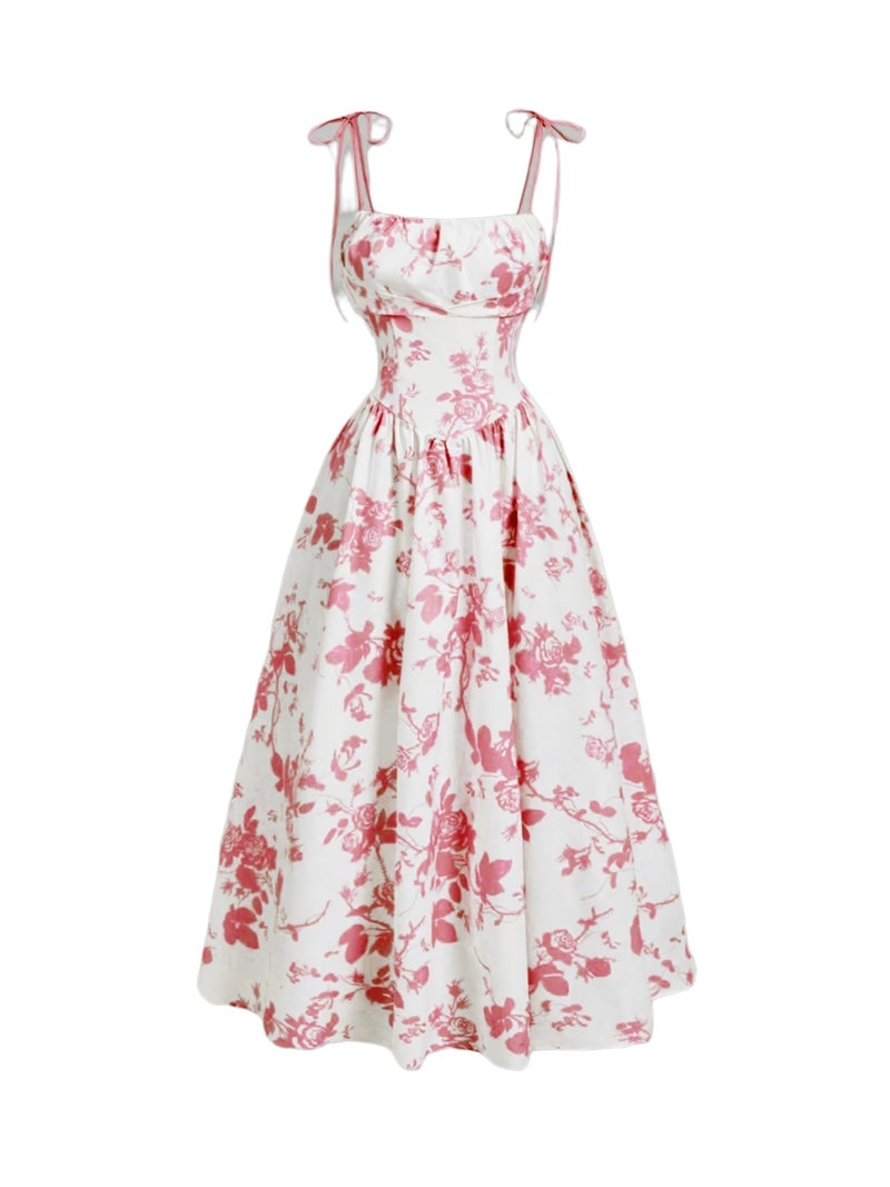 Women's Floral Print Spaghetti Strap Homecoming Dress Summer Sunday Skirt Spring\u002FSummer Wear - Image 1