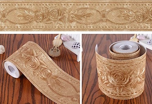 UPREDO 3D Decorative Floral Molding Waterproof Wallpaper Border Peel and Stick for Bathroom Kitchen Counter Top Backsplash Tiles Sticker4 Inch by 164Ft Gold - Image 3