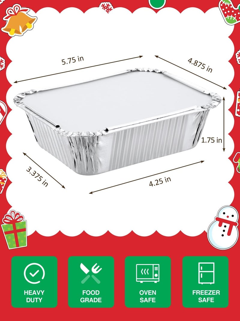 NEEBAKE 110 Pack 5x4 Disposable Small Aluminum Pans with Cardboard Lids - 1lb-Mini-Aluminum-Foil-Pans-Tin-Foil-Takeout-Trays-Food-To-Go-Containers-for-Meal-Prep-Cooking-Roasting-Heating-Baking - Image 2