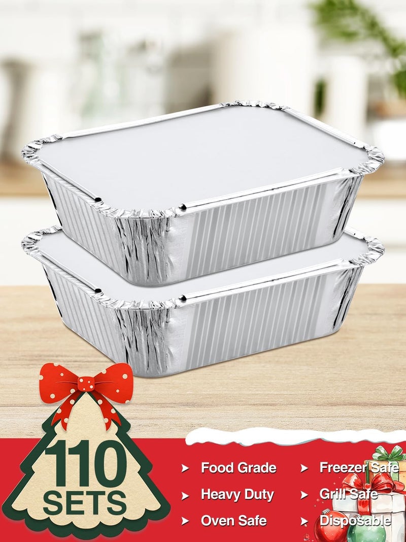 NEEBAKE 110 Pack 5x4 Disposable Small Aluminum Pans with Cardboard Lids - 1lb-Mini-Aluminum-Foil-Pans-Tin-Foil-Takeout-Trays-Food-To-Go-Containers-for-Meal-Prep-Cooking-Roasting-Heating-Baking - Image 3