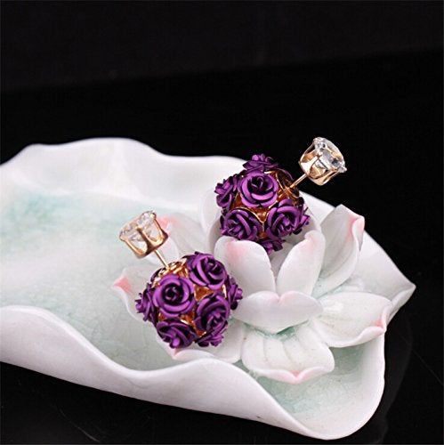 YouBella Jewellery Rose Shape Two Sided Earrings for Girls and Women (Purple) - Image 2