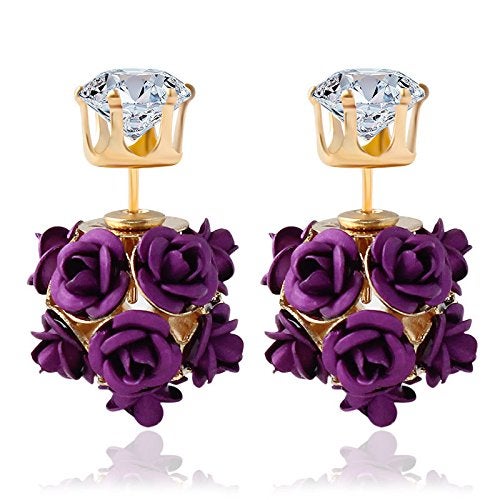 YouBella Jewellery Rose Shape Two Sided Earrings for Girls and Women (Purple) - Image 5