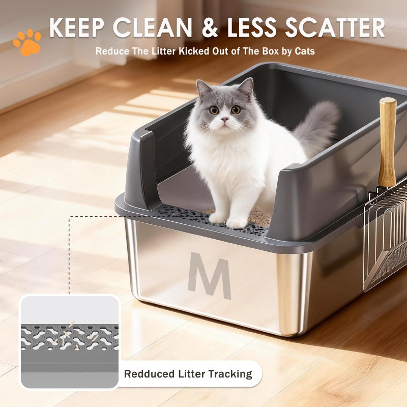 Bsemax Stainless Steel Litter Box with Lid: Metal Cat Litter Box for Small Cats with Scoop, High Sided Kitty Litter Pan Tray, 17.4'' x 13.5'' x 8.5'', Non-Stick, Anti-Leakage, Easy Cleaning (Dark Gray) - Image 5