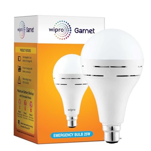 Wipro Garnet 25w LED Emergency Bulb | Cool Day White (6500K) | B22 | Inverter Bulb for Home | Upto 10 Hours Back up with dimmable Modes | Li-ion Battery | Over Charging Protection | Pack of 1 - Image 1