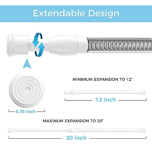 AIZESI Spring Tension Curtain Rods Short Tension Rod (White,12" to 19"-2Pcs) - Image 2