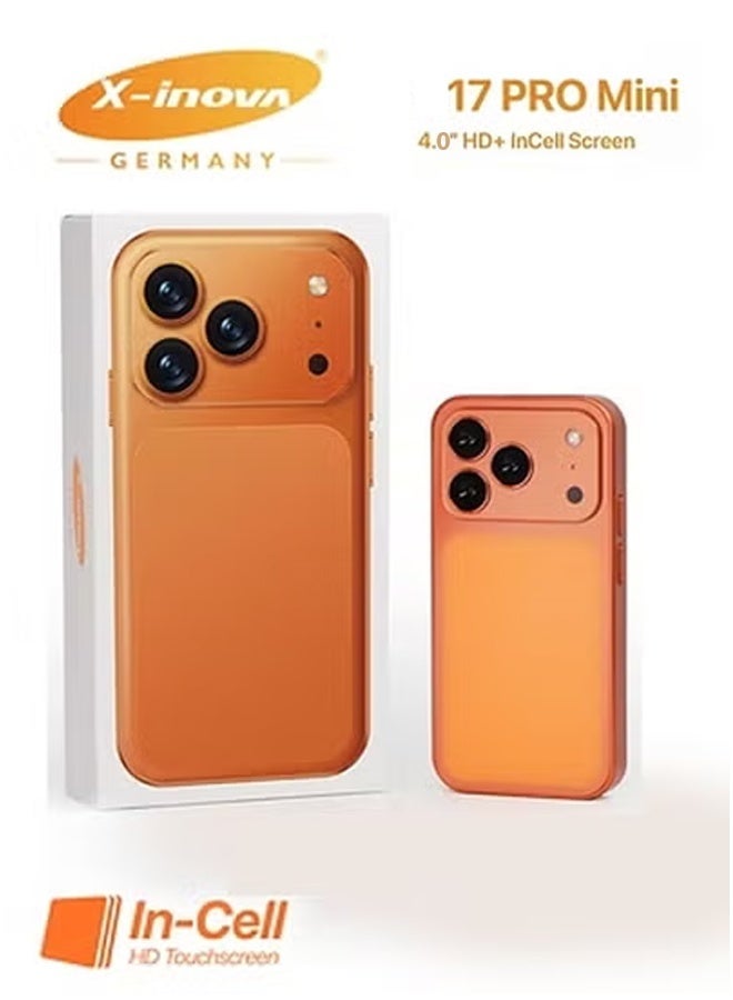 X-Inova Mini Smart Phone 17 Pro Mini 4.0" Display, 4GB+64GB Storage, 13MP Ultra Clear Rear Camera, Dual SIM Orange - Image 1