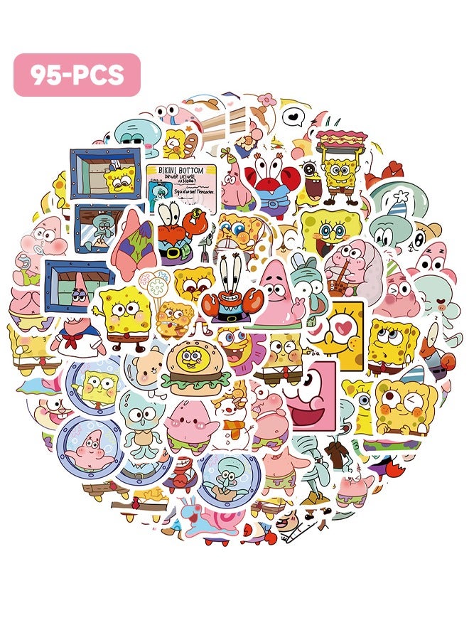 95PCS Anime Spongebob Stickers, Personality Creative Stickers, DIY Waterproof Sticker, Unrepeated Stickers Suitable for Laptop, Phone, Skateboard, Water Bottles, etc - Image 1