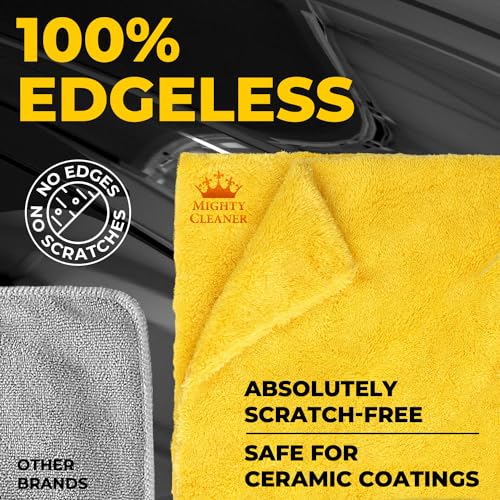Mighty Cleaner Edgeless Microfiber Towels for Cars – 6pk (12”x12”) - 540 GSM - Super Soft Detailing & Buffing – Scratch-Free & Absorbent Microfiber Cleaning Cloths for Car Polishing - Image 4