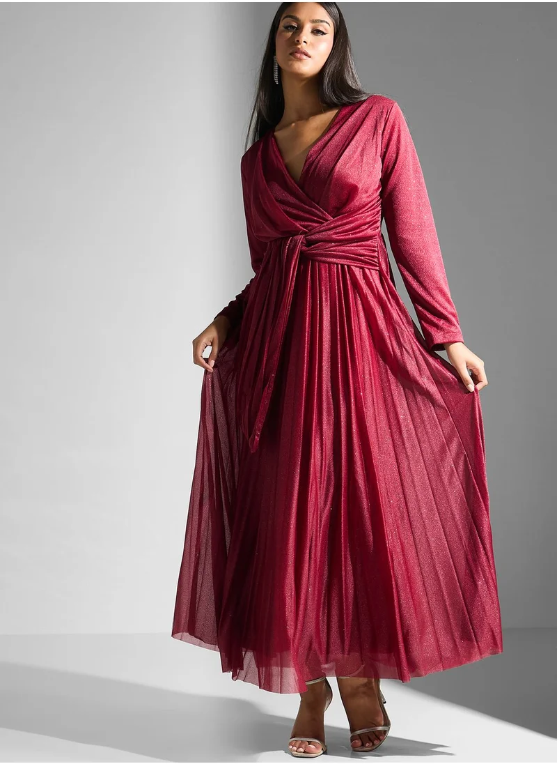 Khizana Surplice Neck Metallic Shimmer Dress