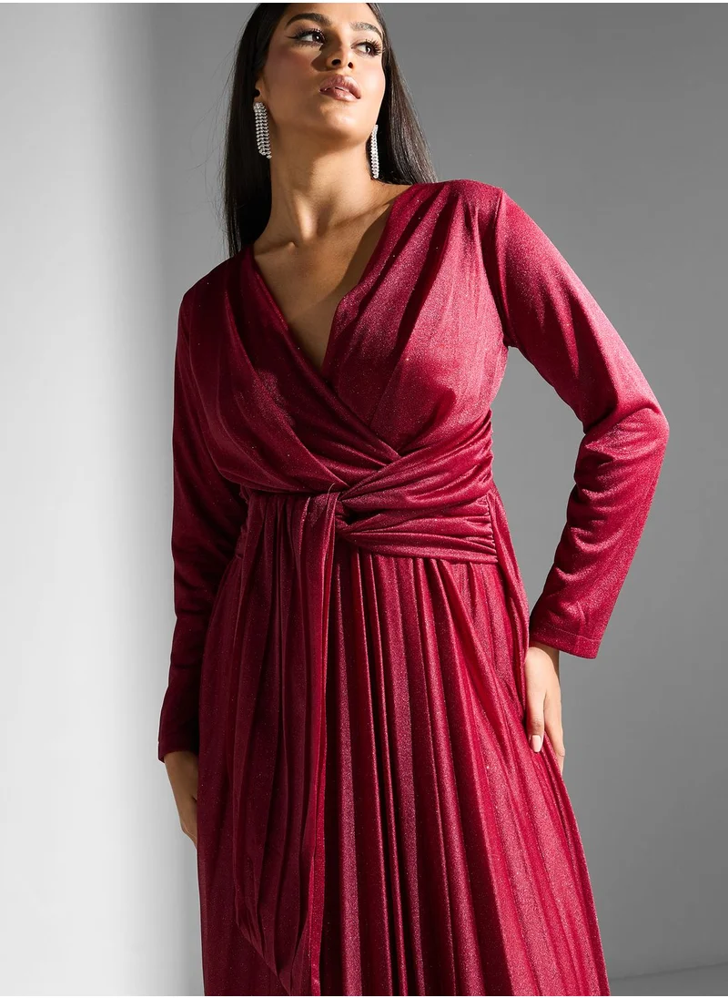 Khizana Surplice Neck Metallic Shimmer Dress