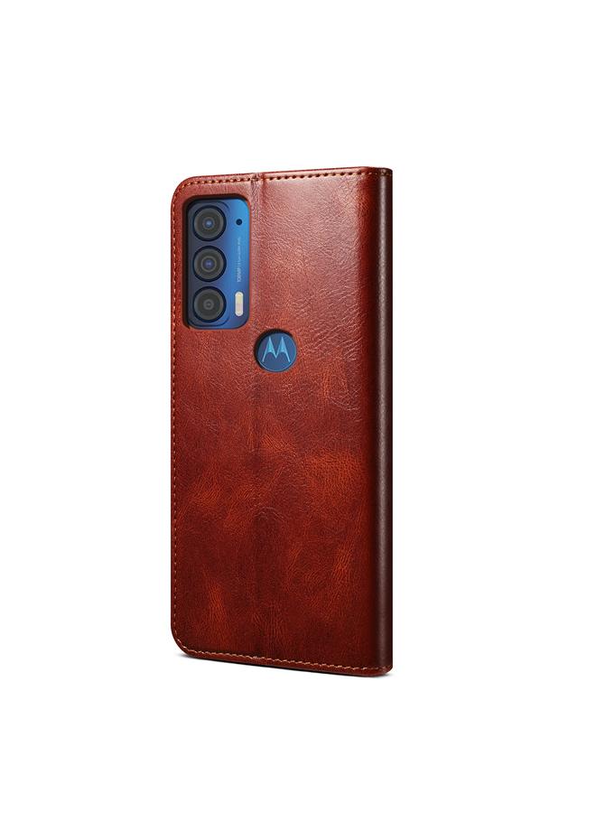 اس-توب جراب لهاتف Motorola Moto Edge 2021، جراب جلدي بسيط بتصميم حصان مجنون، قابل للطي أفقيًا، مع فتحات للبطاقات ومحفظة - Image 3