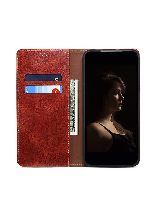 اس-توب جراب لهاتف Motorola Moto Edge 2021، جراب جلدي بسيط بتصميم حصان مجنون، قابل للطي أفقيًا، مع فتحات للبطاقات ومحفظة - Image 4