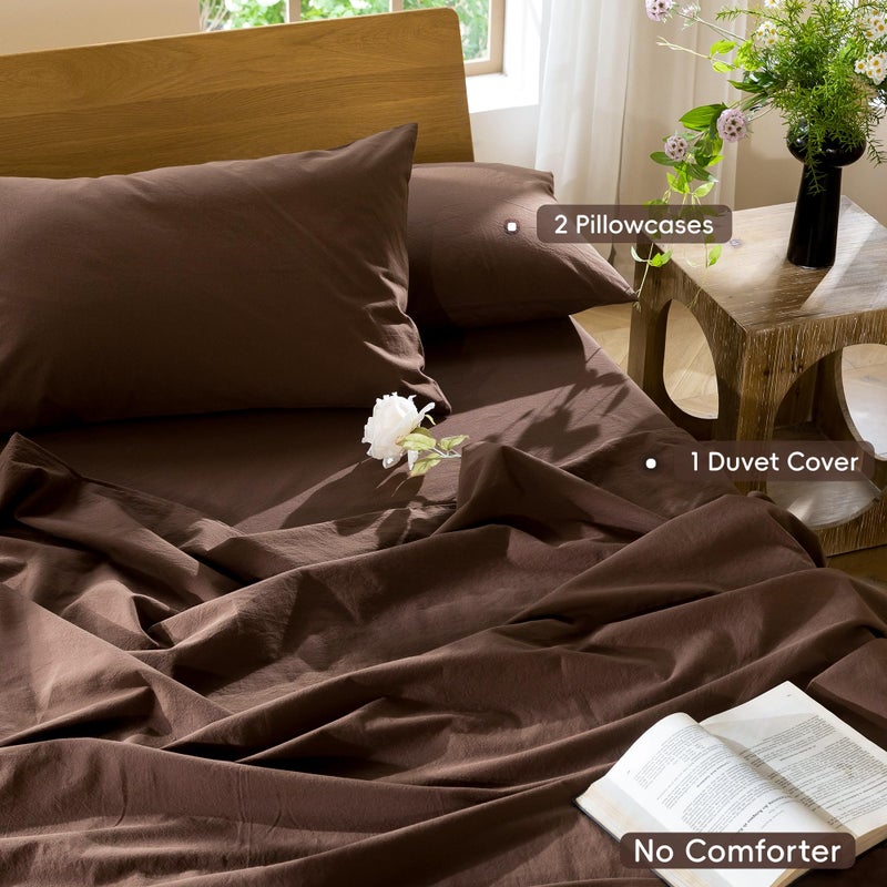 MooMee Bedding Duvet Cover Set 100% Washed Cotton Linen Like Textured Breathable Durable Soft Comfy (Solid Cocoa Brown, Queen 90"x90") - Image 2