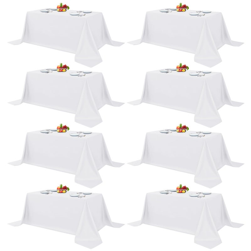 Fitable 8 Pack Rectangle Tablecloths: Stain Resistant Wrinkle Free Fabric Table Clothes, Washable Reusable Polyester Table Covers for Wedding Party Birthday Banquet Reception(White, 90x132 Inch) - Image 1