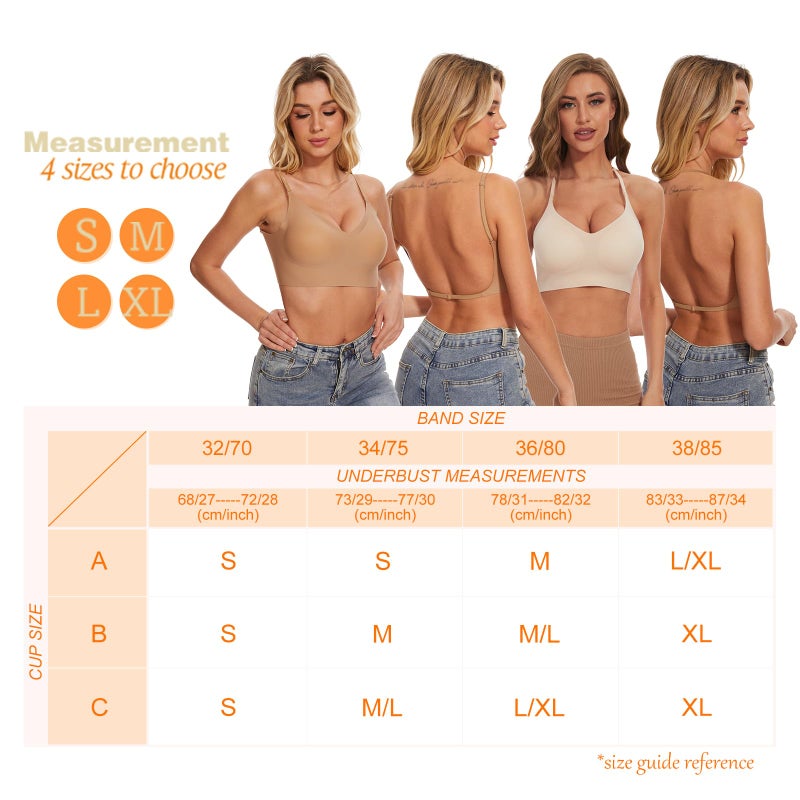 ForBaysy Low Back Bra for Women Wirefree Seamless Backless Multiway Straps Convertible Halter Bra with Padded Removeable Tan - Image 4