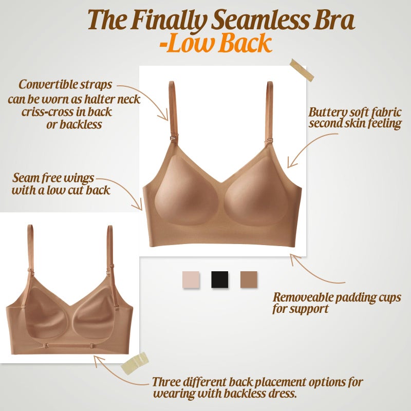 ForBaysy Low Back Bra for Women Wirefree Seamless Backless Multiway Straps Convertible Halter Bra with Padded Removeable Tan - Image 2