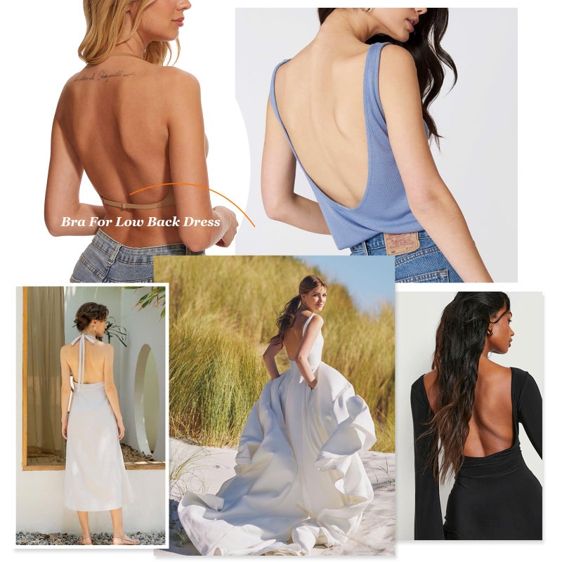 ForBaysy Low Back Bra for Women Wirefree Seamless Backless Multiway Straps Convertible Halter Bra with Padded Removeable Tan - Image 3