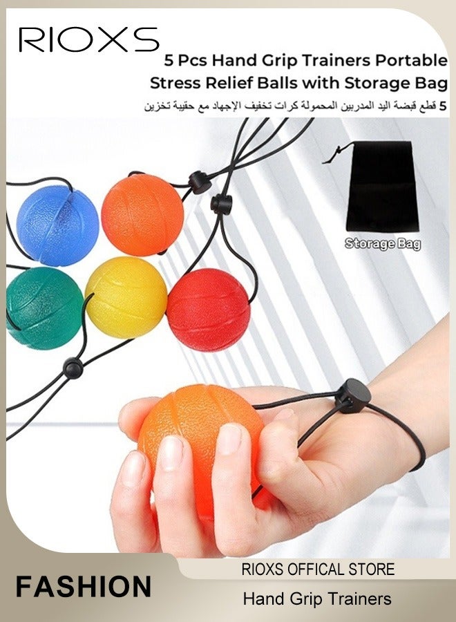 RIOXS 5 Pcs Hand Grip Trainers,Hand Strength Training Ball With Wristband,Portable Hand Grip Strеngth Trainеr Ball,Squeeze Exercise Stress Balls,Grip Strengthening And Stress Relief,Fitness Hand Holding  - Image 1