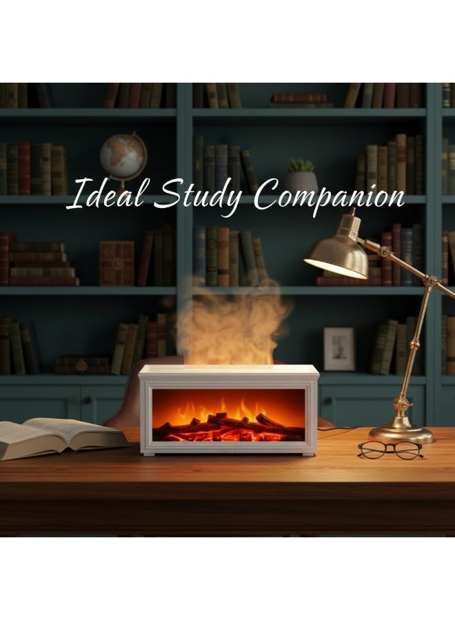 ناشر زيوت عطرية | ناشر زيوت عطرية على شكل لهب مدفأة | مرطب هواء مُحسّن للعلاج بالروائح بسبعة ألوان لهب | تشغيل هادئ، سعة ٢٨٠ مل، مع جهاز تحكم عن بُعد | مثالي لغرف النوم والمكاتب المنزلية (مدفأة بيضاء) - Image 1