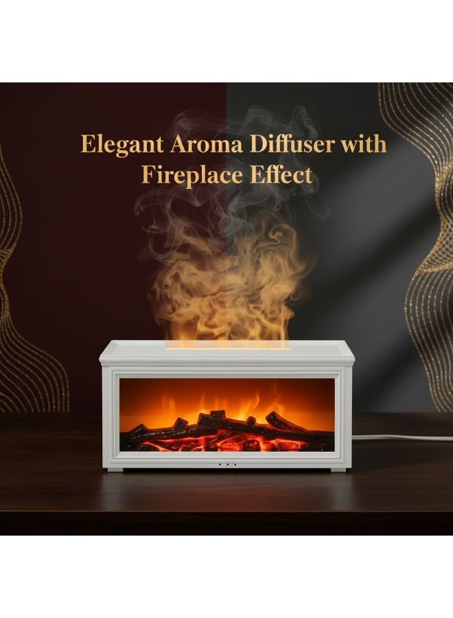 ناشر زيوت عطرية | ناشر زيوت عطرية على شكل لهب مدفأة | مرطب هواء مُحسّن للعلاج بالروائح بسبعة ألوان لهب | تشغيل هادئ، سعة ٢٨٠ مل، مع جهاز تحكم عن بُعد | مثالي لغرف النوم والمكاتب المنزلية (مدفأة بيضاء) - Image 2