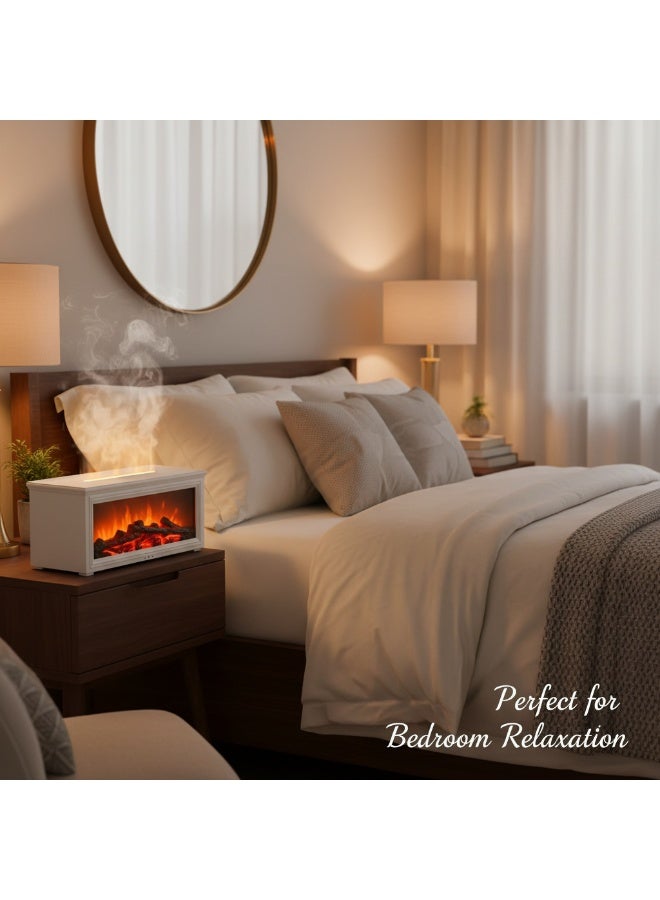 ناشر زيوت عطرية | ناشر زيوت عطرية على شكل لهب مدفأة | مرطب هواء مُحسّن للعلاج بالروائح بسبعة ألوان لهب | تشغيل هادئ، سعة ٢٨٠ مل، مع جهاز تحكم عن بُعد | مثالي لغرف النوم والمكاتب المنزلية (مدفأة بيضاء) - Image 5