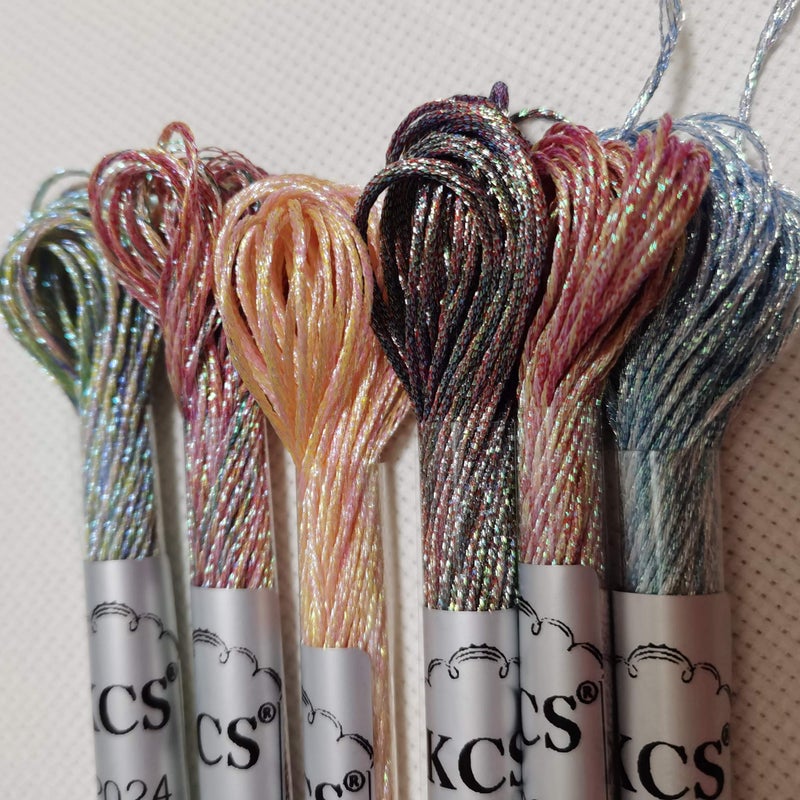 KCS 6 skeins 6Strand Cross Stitch Metallic Variegated Pearl Shiny Embroidery Floss Multicolored 1