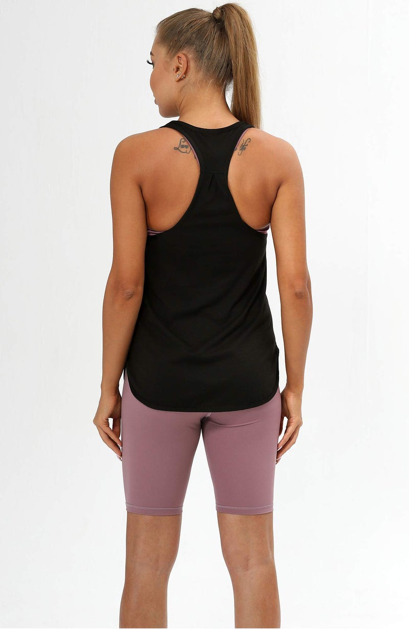 icyzone Workout Tank Tops for Women - Athletic Yoga Tops, Racerback Running Tank Top Loose Fit (M, Black/Denim) - Image 3