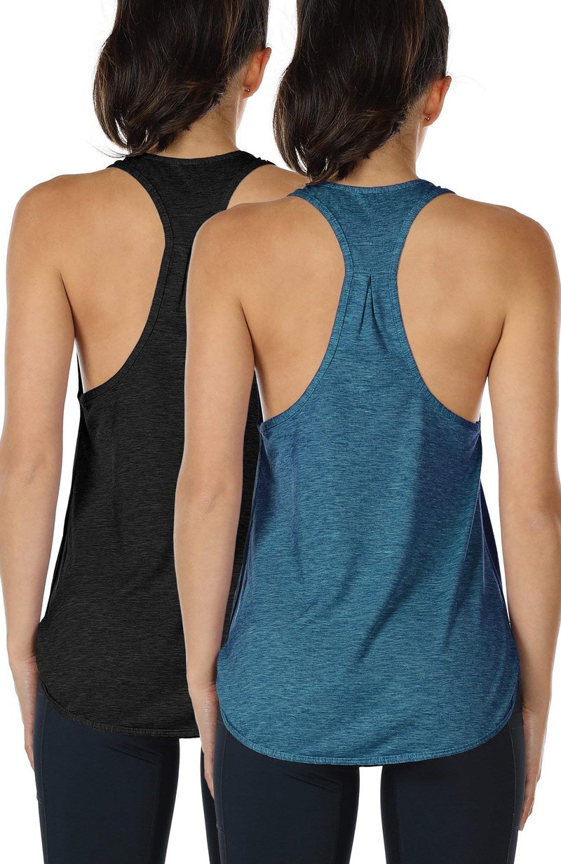icyzone Workout Tank Tops for Women - Athletic Yoga Tops, Racerback Running Tank Top Loose Fit (M, Black/Denim) - Image 1