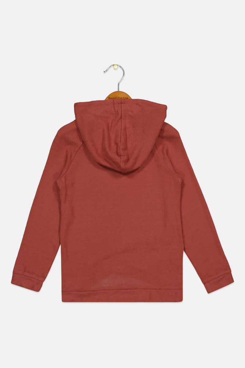 RR Kids Girl Plain Tulip Hem Hoodie, Rust  - Image 2