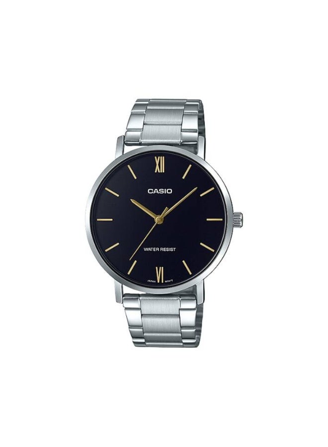 كاسيو ساعة كاسيو للرجال MTP-VT01D-1B من الستانلس ستيل – قرص أسود، تصميم نحيف كلاسيكي، مقاومة للماء حتى 50 متر - Image 1