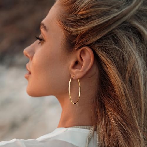 Gacimy 14K Gold Plated Hoop Earrings for Women, 14K Gold Plated Hoops with 925 Sterling Silvertone Post, Yellow Color 50mm Big Earrings for Women - Image 4